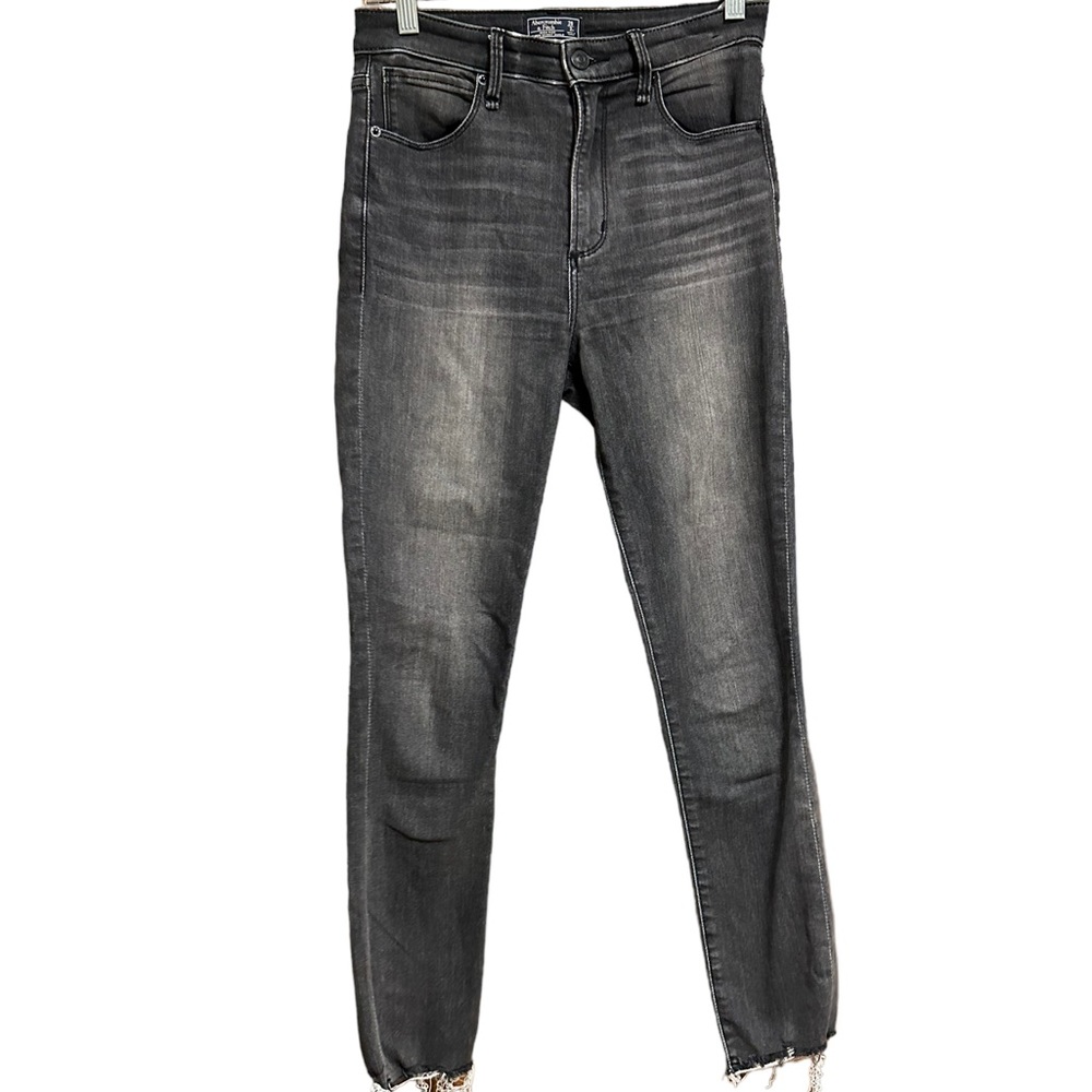 Abercrombie & Fitch High Rise Super Skinny Ankle Black Raw Hem Distressed Jeans